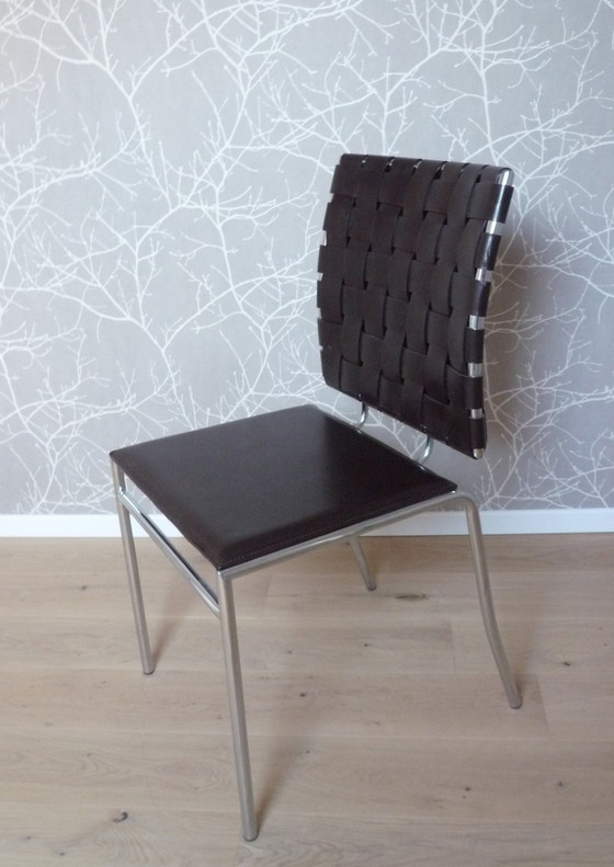 Image 1 of Chaise De Salle À Manger  Cuir Et Chrome