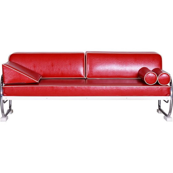 Image 1 of Fauteuil vintage en cuir rouge cerise des usines Slezak, années 1930