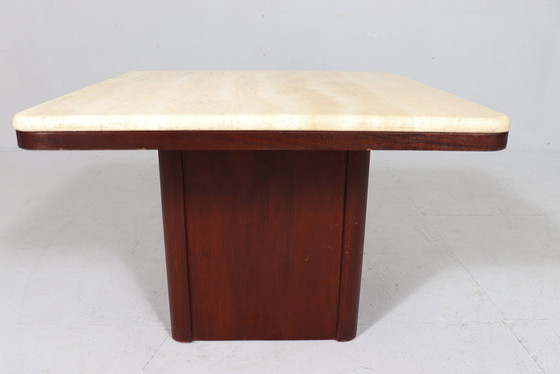 Image 1 of Mid Century Coffee Table/Table basse, travertin/bois, Italie, années 1970