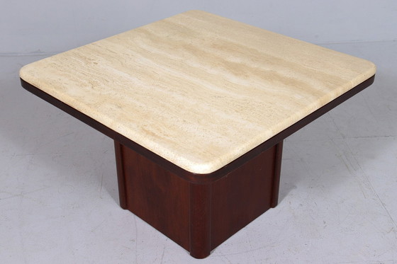 Image 1 of Mid Century Coffee Table/Table basse, travertin/bois, Italie, années 1970