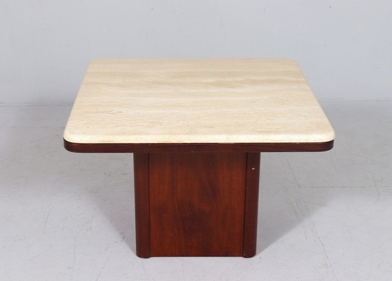 Image 1 of Mid Century Coffee Table/Table basse, travertin/bois, Italie, années 1970