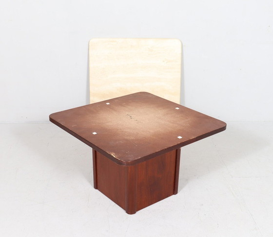 Image 1 of Mid Century Coffee Table/Table basse, travertin/bois, Italie, années 1970