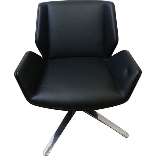 Fauteuil pivotant vintage Ray en cuir noir