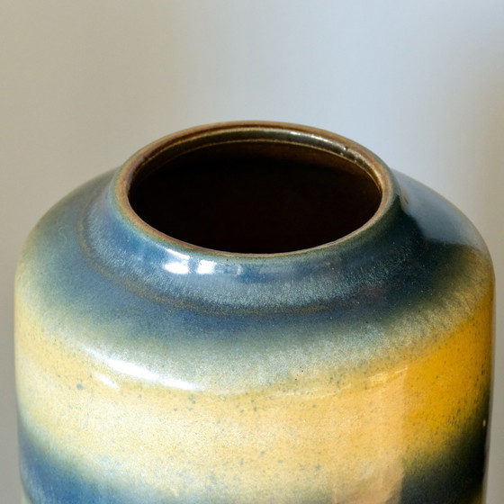 Image 1 of Grand Vase Massif West Germany En Grès Bleu Et Sable