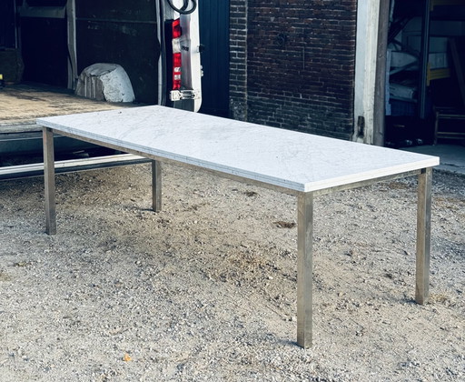 Table de bureau/ table de salle à manger Structure en acier inoxydable avec plateau en marbre