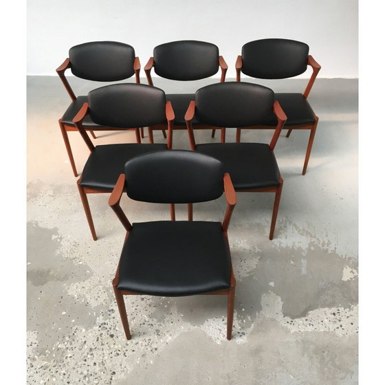 Image 1 of Ensemble de 6 chaises de salle à manger vintage en teck par Kai Kristiansen pour Schous Møbelfabrik, 1960s