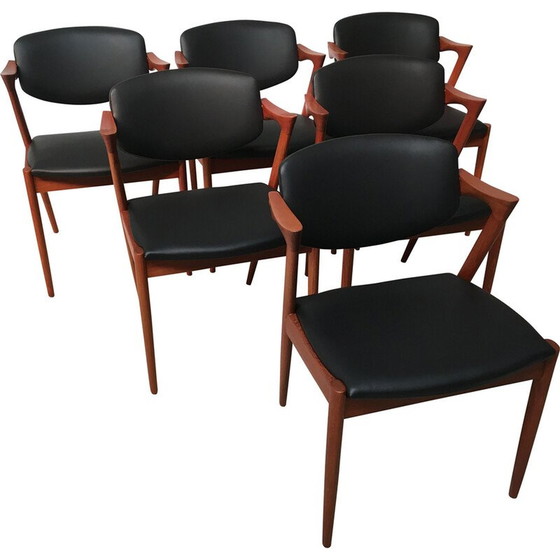 Image 1 of Ensemble de 6 chaises de salle à manger vintage en teck par Kai Kristiansen pour Schous Møbelfabrik, 1960s
