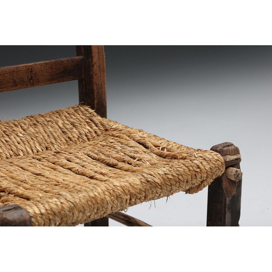 Image 1 of Chaise artisanale vintage en bois et rotin, années 1940