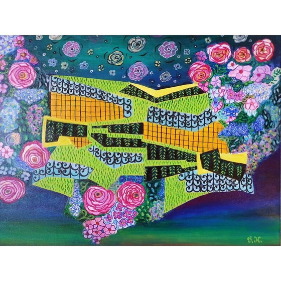 Image 1 of Peinture acrylique vintage "Evasion" par Jocelyne Hoffelt, 2021