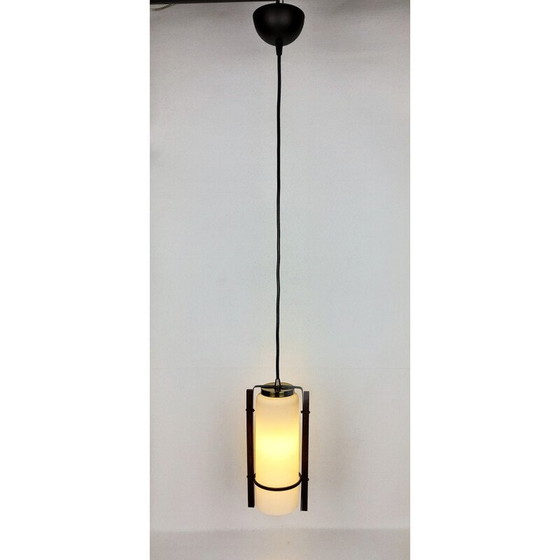 Image 1 of Lampe suspendue vintage en verre et métal laqué par Arlus, 1960