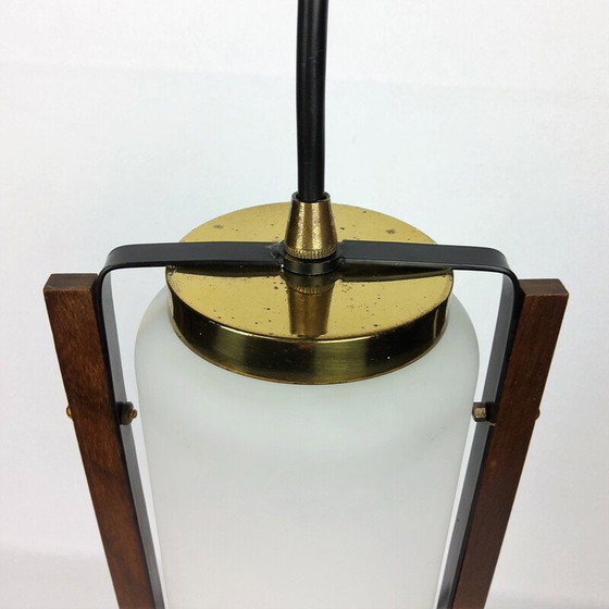 Image 1 of Lampe suspendue vintage en verre et métal laqué par Arlus, 1960