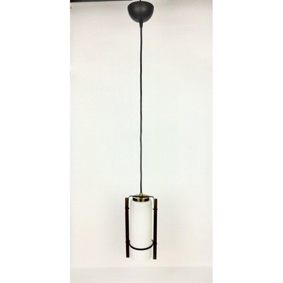 Image 1 of Lampe suspendue vintage en verre et métal laqué par Arlus, 1960