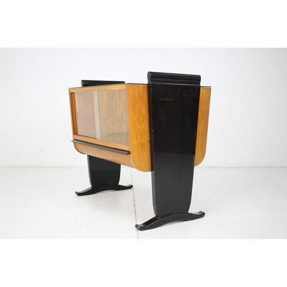 Image 1 of Bar vintage art déco en verre et bois par Jindřich Halabala, Tchécoslovaquie 1930