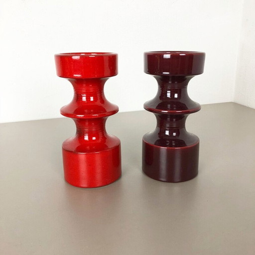 Paire de bougeoirs en poterie vintage par Cari Zalloni pour Steuler Allemagne 1970