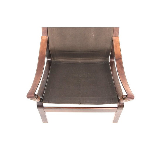Image 1 of Fauteuil vintage en hêtre et cuir, Norvège 1960