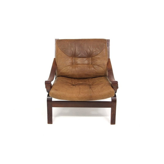 Image 1 of Fauteuil vintage en hêtre et cuir, Norvège 1960