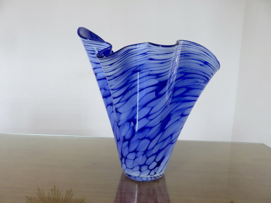 Image 1 of Grand Vase " Mouchoir " En Verre De Murano Année 1960