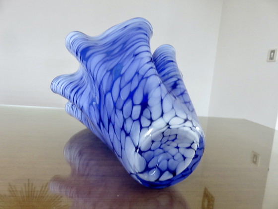 Image 1 of Grand Vase " Mouchoir " En Verre De Murano Année 1960