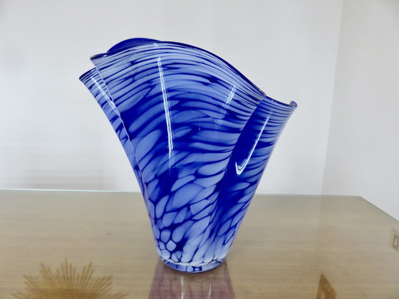 Image 1 of Grand Vase " Mouchoir " En Verre De Murano Année 1960