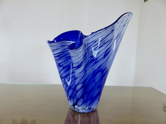 Image 1 of Grand Vase " Mouchoir " En Verre De Murano Année 1960