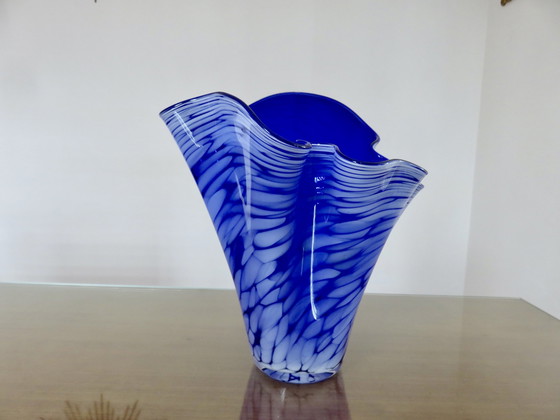 Image 1 of Grand Vase " Mouchoir " En Verre De Murano Année 1960