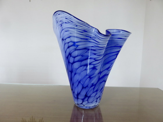 Image 1 of Grand Vase " Mouchoir " En Verre De Murano Année 1960