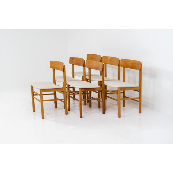 Image 1 of Ensemble de 6 chaises de salle à manger vintage modèle 250 en chêne massif et tissu beige pour Farstrup, Danemark 1956