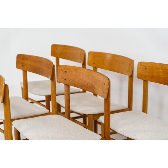 Image 1 of Ensemble de 6 chaises de salle à manger vintage modèle 250 en chêne massif et tissu beige pour Farstrup, Danemark 1956