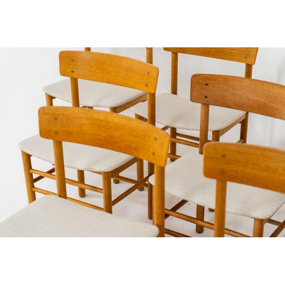 Image 1 of Ensemble de 6 chaises de salle à manger vintage modèle 250 en chêne massif et tissu beige pour Farstrup, Danemark 1956