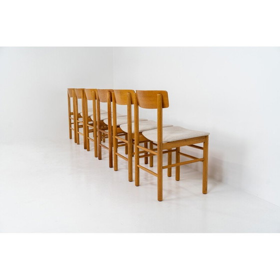 Image 1 of Ensemble de 6 chaises de salle à manger vintage modèle 250 en chêne massif et tissu beige pour Farstrup, Danemark 1956