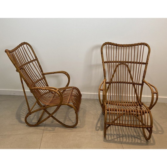 Image 1 of Paire de fauteuils design en rotin. Travail français. Circa 1950