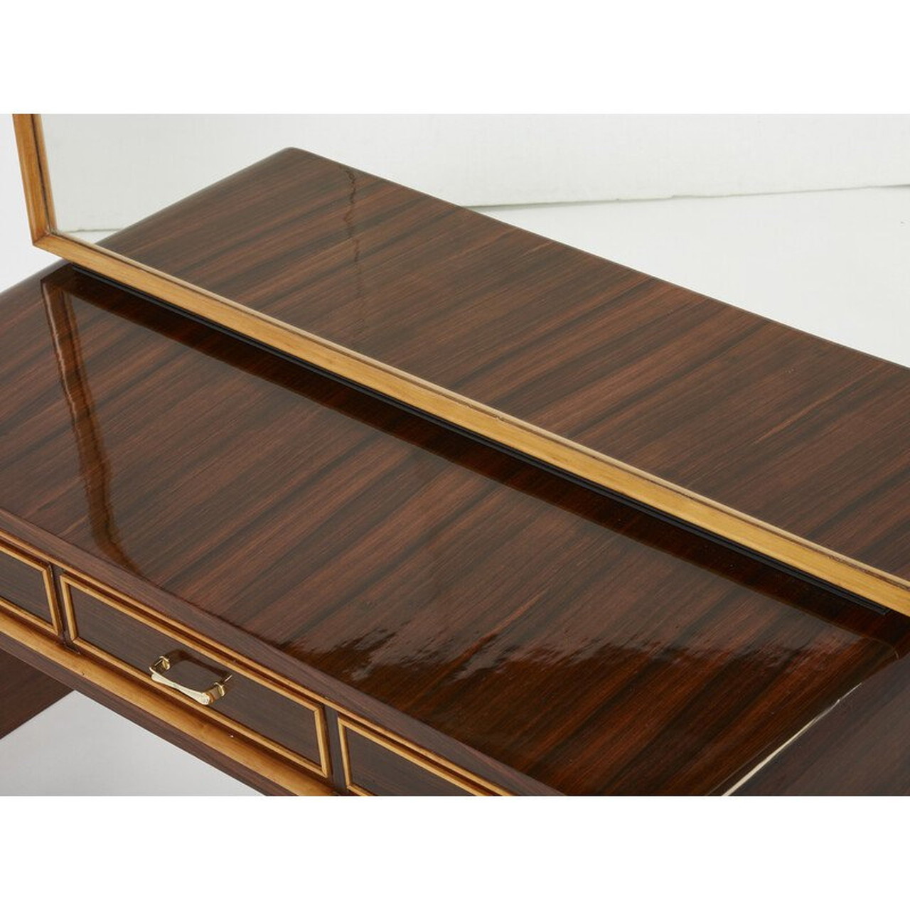 Coiffeuse Noyer sycomore massif plateau en verre - Pelegrin Daniel