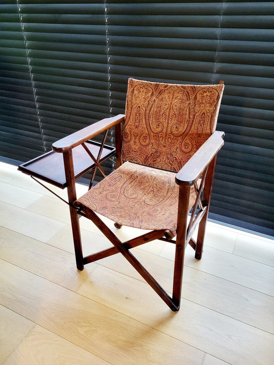 Image 1 of Chaise pliante vintage en bois avec table pliante