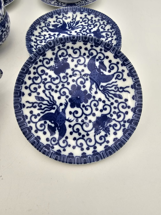 Image 1 of Service À Thé En Porcelaine Fine Japonaise - Modèle Phénix Bleu Et Blanc