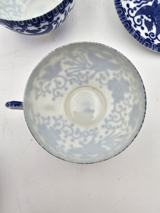 Image 1 of Service À Thé En Porcelaine Fine Japonaise - Modèle Phénix Bleu Et Blanc