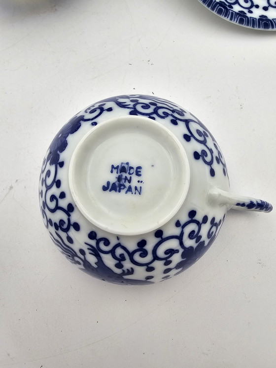 Image 1 of Service À Thé En Porcelaine Fine Japonaise - Modèle Phénix Bleu Et Blanc