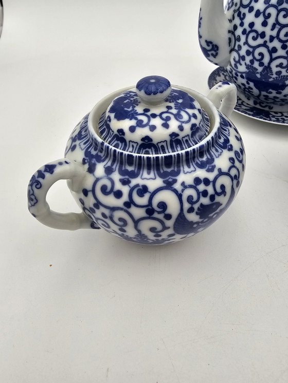 Image 1 of Service À Thé En Porcelaine Fine Japonaise - Modèle Phénix Bleu Et Blanc