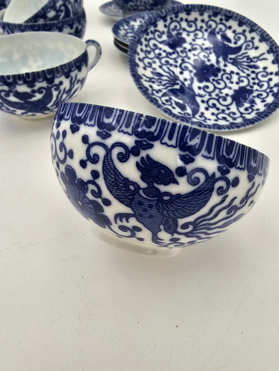 Image 1 of Service À Thé En Porcelaine Fine Japonaise - Modèle Phénix Bleu Et Blanc