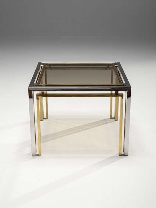 Table basse en laiton et chrome par Romeo Rega, Italie, années 1970