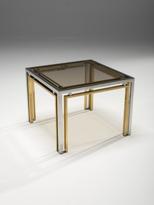 Table basse en laiton et chrome par Romeo Rega, Italie, années 1970