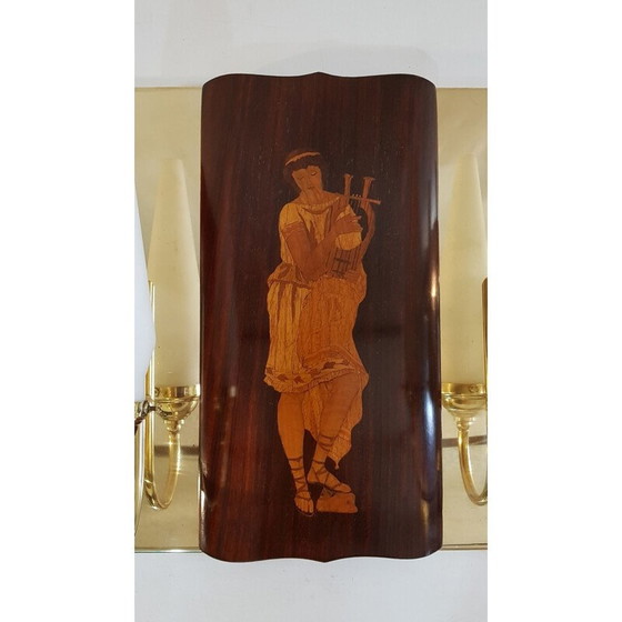 Image 1 of Paire d'appliques vintage en laiton et teck par Andrea Gusmai, Italie 1950