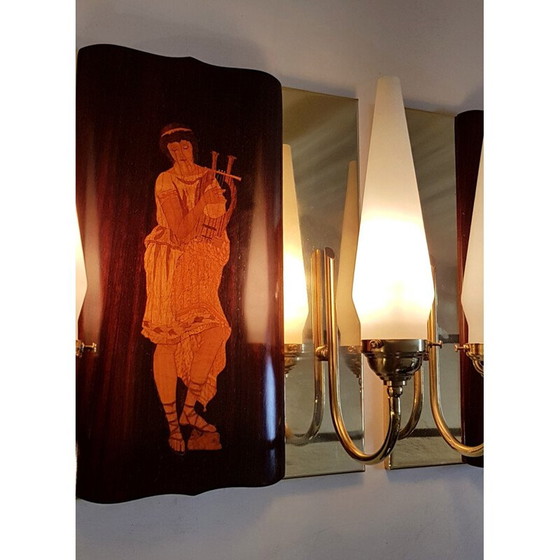 Image 1 of Paire d'appliques vintage en laiton et teck par Andrea Gusmai, Italie 1950