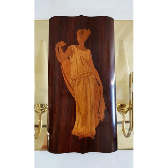 Image 1 of Paire d'appliques vintage en laiton et teck par Andrea Gusmai, Italie 1950