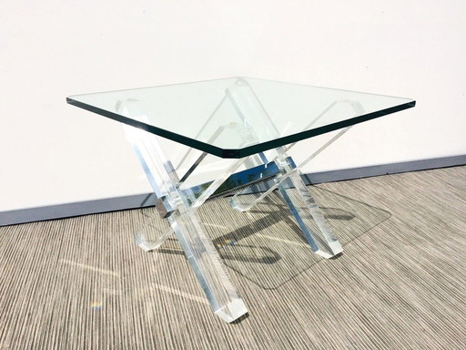 Table basse en plexiglas et verre. Vintage 80S