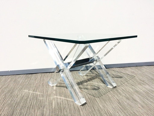 Table basse en plexiglas et verre. Vintage 80S