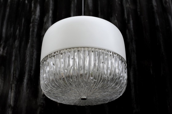 Image 1 of Peill & Putzler - Lampe à suspension Nizza, plafonnier en verre opale et cristal avec relief