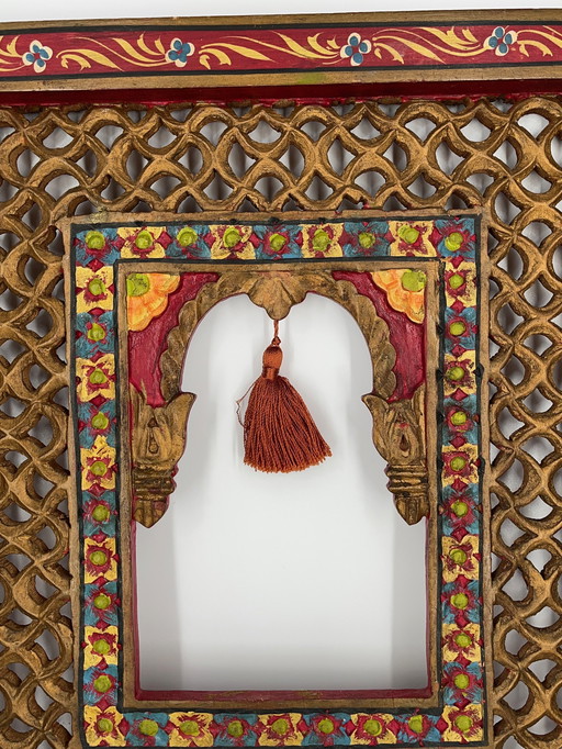 Jharokha Rajasthani Cadre mural en bois vintage Décor mural traditionnel Inde Asie