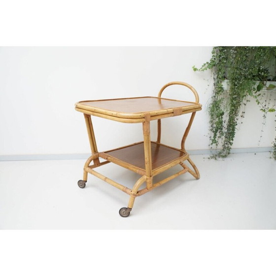 Image 1 of Plateau de service vintage en bambou et rotin 1960