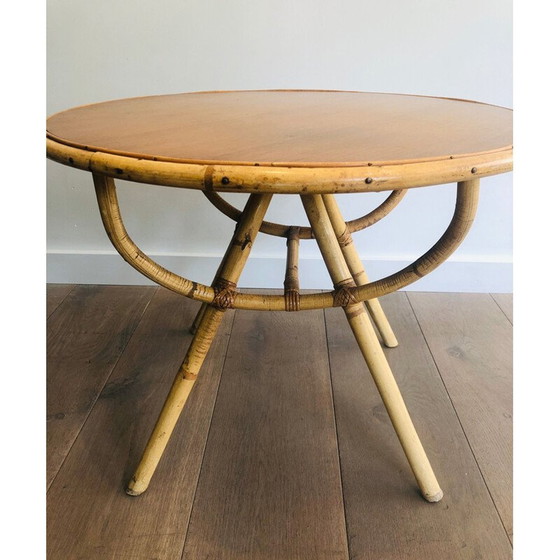 Image 1 of Table basse vintage en rotin et bois, 1970