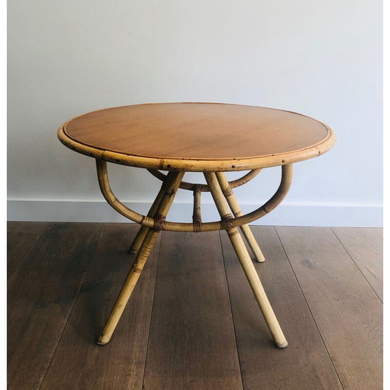Image 1 of Table basse vintage en rotin et bois, 1970